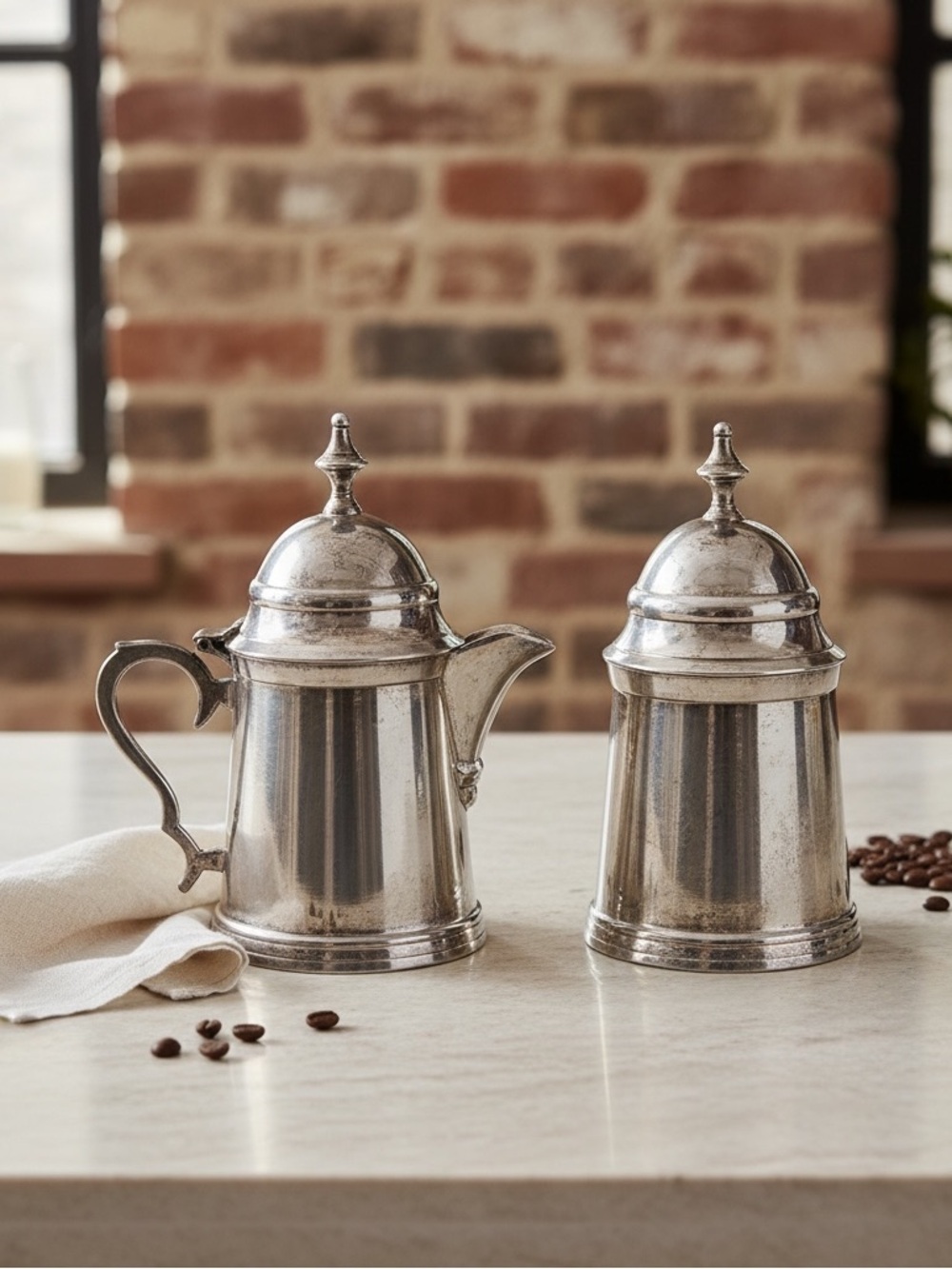 Vintage BBC EPBrass Electroplated Brass India Creamer & Sugar Shaker Set